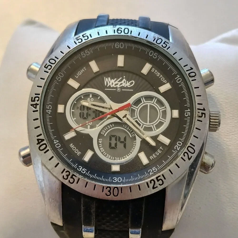 Parts/Repair Mossimo Men's Black Silver Ana-Digi Watch MM91289